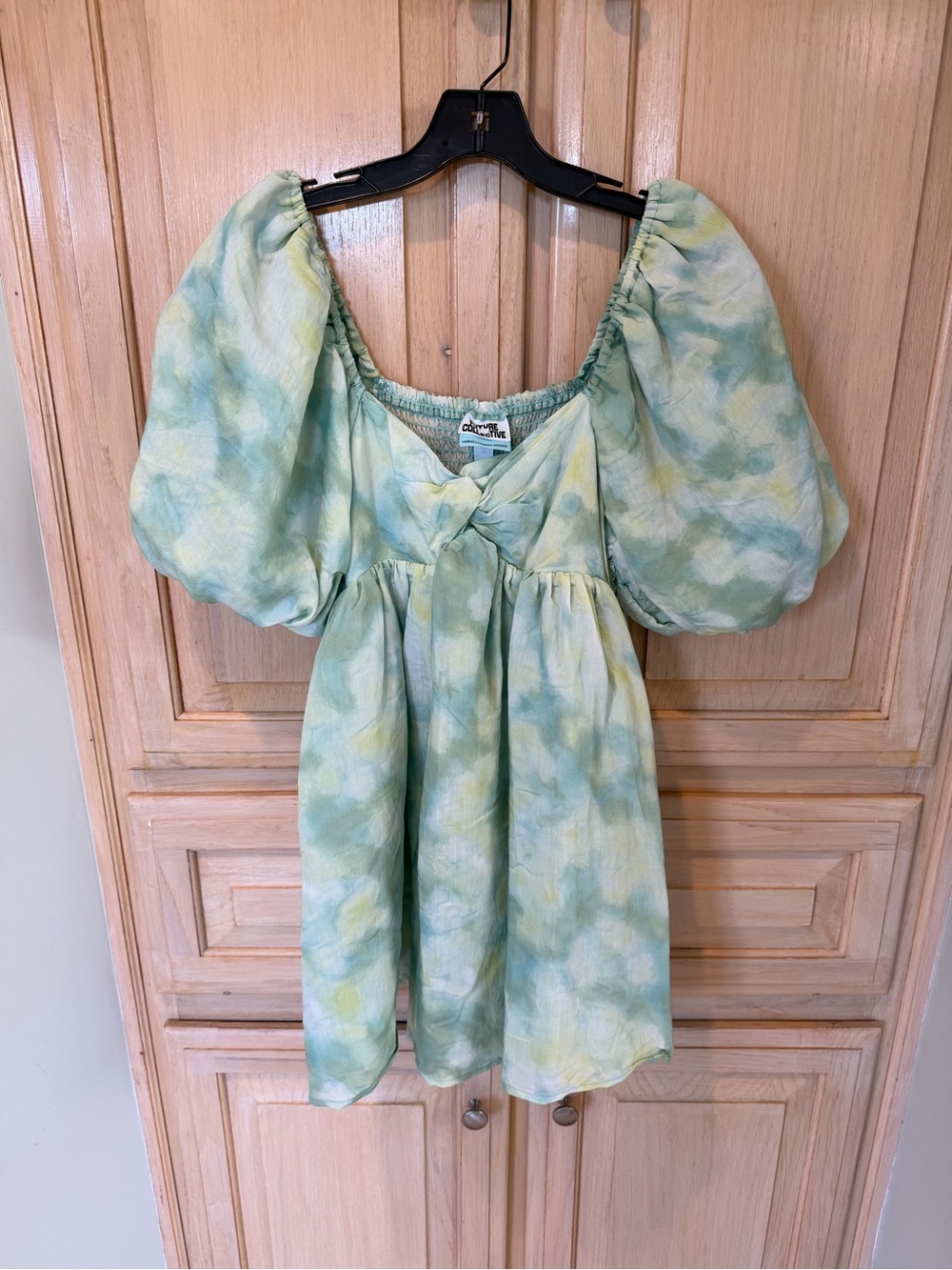Future Collective Gabriella Green Tie-Dye Puff Sleeve Mini Dress XS